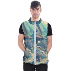 House Garden Building Flowers Men s Puffer Vest by Salmanaz77