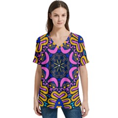 Mandala Fishes   V-neck Split Shoulder Casual T-shirt by ConteMonfrey