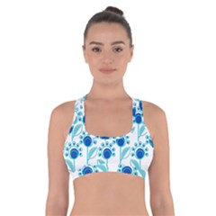 Blue Daisy Minimalist Leaves   Cross Back Sports Bra by ConteMonfrey