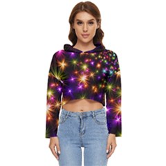 Star Colorful Christmas Abstract Women s Lightweight Cropped Hoodie by Dutashop