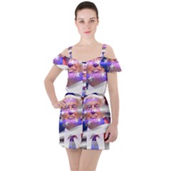 Donald Trump Flag Ruffle Cut Out Chiffon Playsuit by vintagetrump