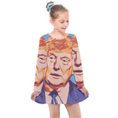 Orange Donald Trump Kids  Long Sleeve Dress by vintagetrump