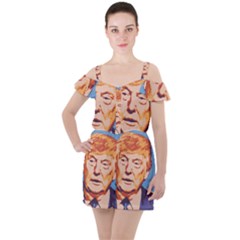 Orange Donald Trump Ruffle Cut Out Chiffon Playsuit by vintagetrump