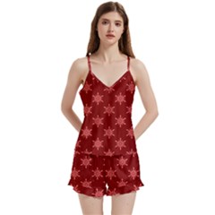 Illustrations Red Abstract Pattern Seamless Texture V-neck Satin Loungewear Set by Hannah976