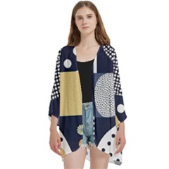 Geometric Design 10 Open Front 3/4 Sleeve Batwing Chiffon Cardigan Kimono by myclothy
