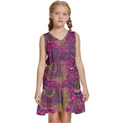 Abstract Purple Pattern Kids  Sleeveless Tiered Mini Dress by Bedest