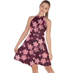 Cherry Blossoms Japanese Sleeveless Halter Neck A-line Dress by HermanTelo