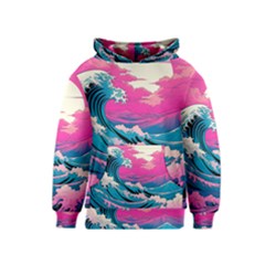 Waves Mountains Sky Kids  Pullover Hoodie by Grandong