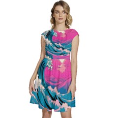 Waves Mountains Sky Cap Sleeve High Waist Dress by Grandong