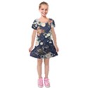 Japanese Wave Koi Illustration Pattern Kids  Short Sleeve Velvet Dress View1