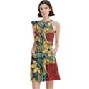 Pattern Shape Colorful Flower Leaves Cocktail Party Halter Sleeveless Dress With Pockets View2