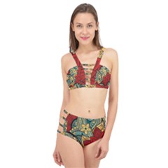 Pattern Shape Colorful Flower Leaves Cage Up Bikini Set by Posterlux