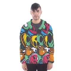 Funky Alien Pattern Abstract Colourful Drawing Men s Hooded Windbreaker by Posterlux