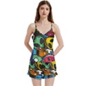 Funky Alien Pattern Abstract Colourful Drawing V-Neck Satin Loungewear Set View1