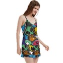 Funky Alien Pattern Abstract Colourful Drawing V-Neck Satin Loungewear Set View3