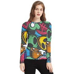 Funky Alien Pattern Abstract Colourful Drawing Women s Long Sleeve Rash Guard by Posterlux