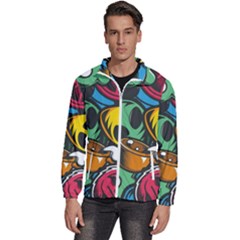 Funky Alien Pattern Abstract Colourful Drawing Men s High Neck Windbreaker by Posterlux