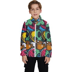 Funky Alien Pattern Abstract Colourful Drawing Kids  High Neck Windbreaker by Posterlux