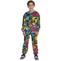 Funky Alien Pattern Abstract Colourful Drawing Kids  Sweatshirt Set by Posterlux