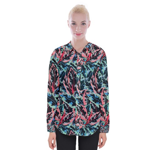 Leaves Pattern Patterns Colorful Womens Long Sleeve Shirt by Posterlux