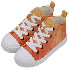 Abstract Texture Of Colorful Bright Pattern Of Transparent Leaves Of Orange And Yellow Color Kids  Mid-top Canvas Sneakers by Posterlux