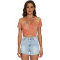 Abstract Texture Of Colorful Bright Pattern Of Transparent Leaves Of Orange And Yellow Color V-Neck Crop Top View1