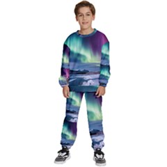 Northern Lights Aurora Night Nature Kids  Sweatshirt Set by Posterlux