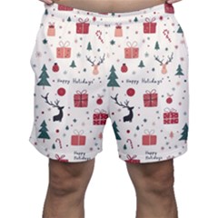 Happy Holiday Xmas Christmas Pattern Men s Shorts by Paksenen