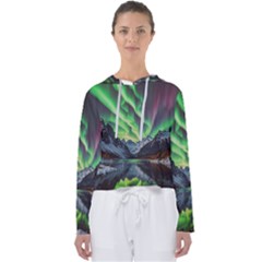 Lake Mountains Aorora Northern Lights Snow Women s Slouchy Sweat by Paksenen