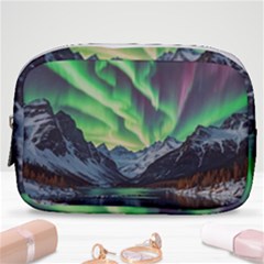 Lake Mountains Aorora Northern Lights Snow Make Up Pouch (small) by Paksenen