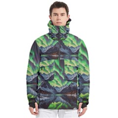 Lake Mountains Aorora Northern Lights Snow Men s Pullover Zip Ski And Snowboard Waterproof Breathable Jacket by Paksenen