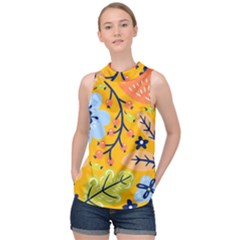 Floral Pattern Beautiful Aesthetic High Neck Satin Top by Paksenen