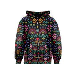 Mexican Folk Art Seamless Pattern Colorful Kids  Pullover Hoodie by Paksenen