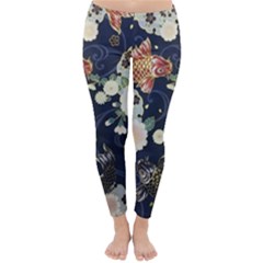 Japanese Wave Koi Illustration Pattern Classic Winter Leggings by Ndabl3x