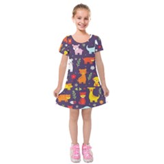 Pet Animal 01 Kids  Short Sleeve Velvet Dress by myclothy