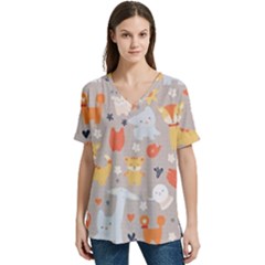 Pet Animal 02 V-neck Split Shoulder Casual T-shirt by myclothy