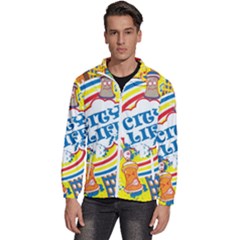 Colorful City Life Horizontal Seamless Pattern Urban City Men s High Neck Windbreaker by Bedest