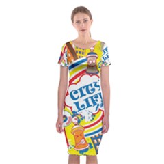 Colorful City Life Horizontal Seamless Pattern Urban City Classic Short Sleeve Midi Dress by Bedest