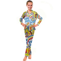 Colorful City Life Horizontal Seamless Pattern Urban City Kids  Satin Long Sleeve Pajamas Set by Bedest