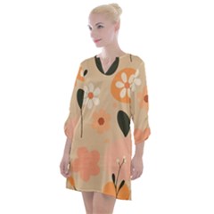 Minimalist Pattern With Simple Lines,flower And Shapes, Creating A Clean And Modern Open Neck Shift Dress by myclothy