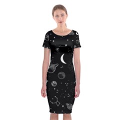 Cosmic Black Space Star Classic Short Sleeve Midi Dress by Ndabl3x