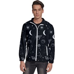 Cosmic Black Space Star Men s High Neck Windbreaker by Ndabl3x