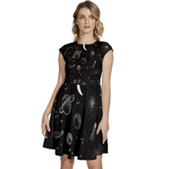 Cosmic Black Space Star Cap Sleeve High Waist Dress by Ndabl3x