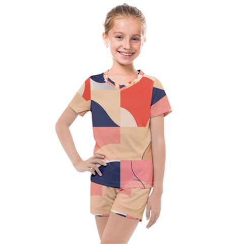 Minimalist Pattern With Simple Lines And Shapes, Creating A Clean And Modern Aesthe Kids  Mesh T-shirt And Shorts Set by myclothy