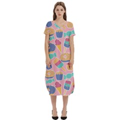 Ice Cream Donut Sweets Candie T-shirt Midi Dress With Pockets by Apenda