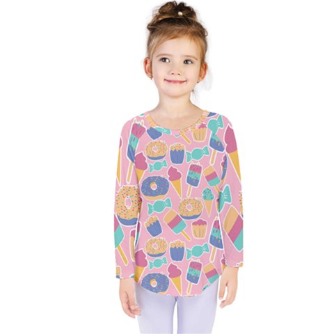 Ice Cream Donut Sweets Candie Kids  Long Sleeve T-shirt by Apenda