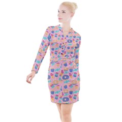 Ice Cream Donut Sweets Candie Button Long Sleeve Dress by Apenda