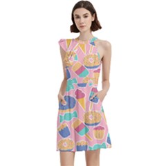 Ice Cream Donut Sweets Candie Cocktail Party Halter Sleeveless Dress With Pockets by Apenda