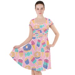 Ice Cream Donut Sweets Candie Cap Sleeve Midi Dress With Pockets by Apenda