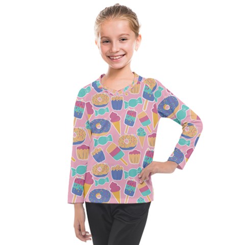 Ice Cream Donut Sweets Candie Kids  Long Mesh T-shirt by Apenda